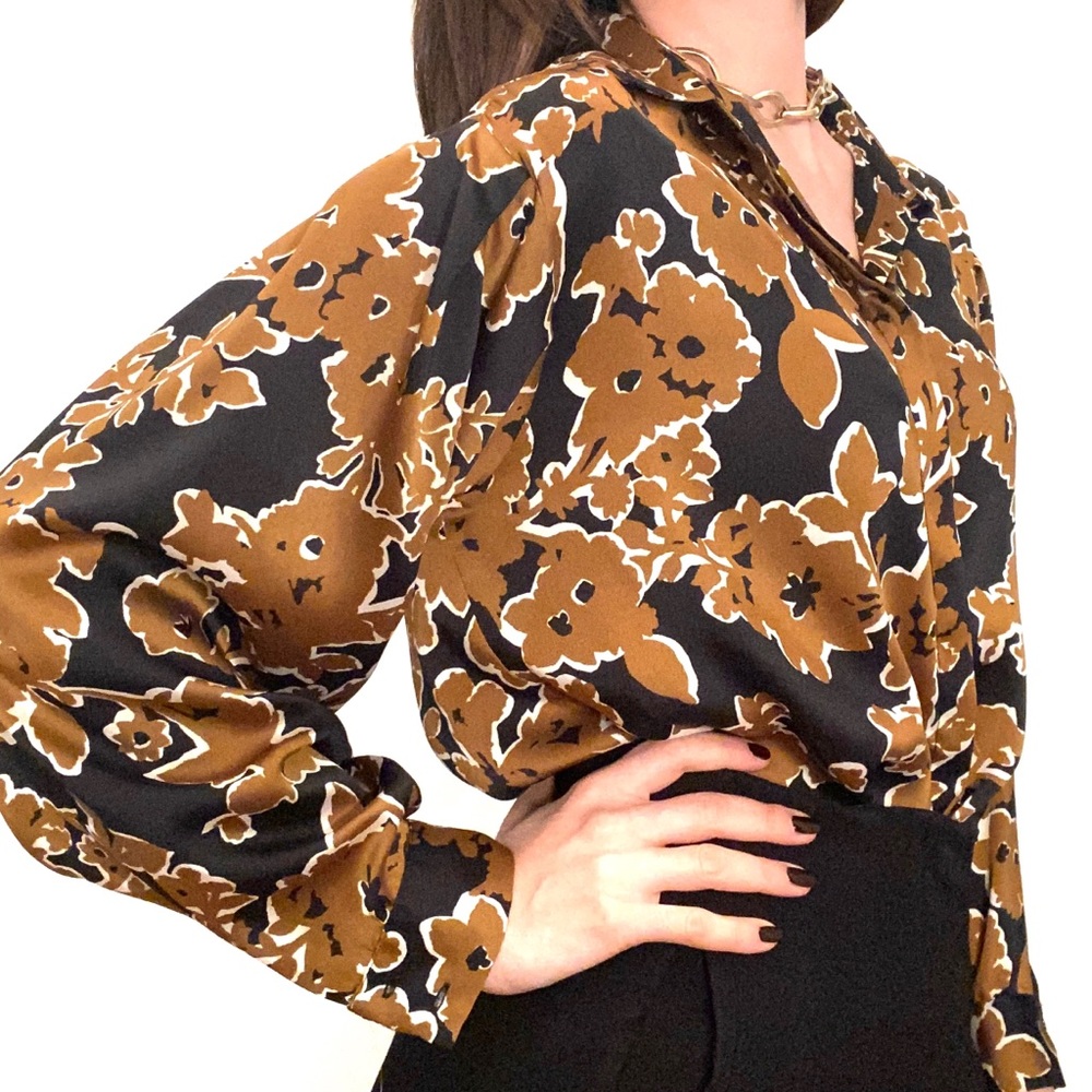 Antique gold and black silky top